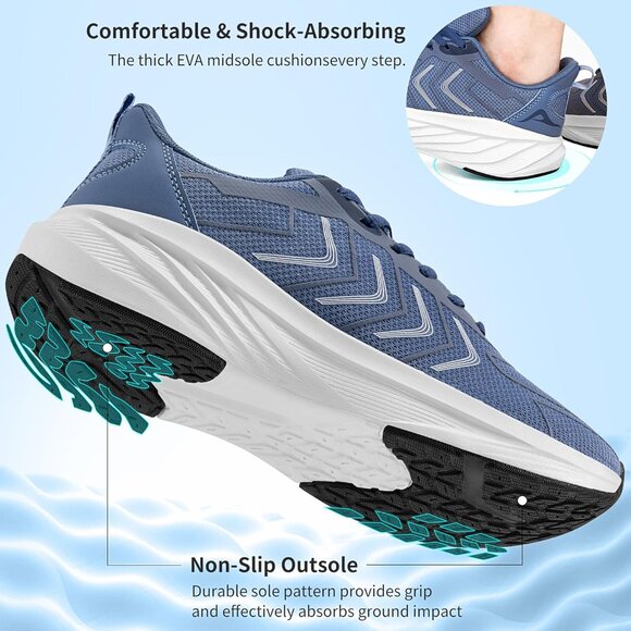 Women's Blue Breathable Tennis Shoes Non-Slip Sneakers for Walking & Workout - Picture 4 of 7